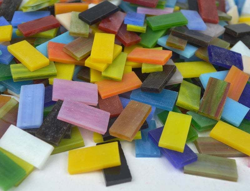 Lanyani 400 Pieces/17.6oz Rectangle Mosaic Tiles Stained Glass for Crafts and Home Decorations Assorted Colors Textures - Image 2